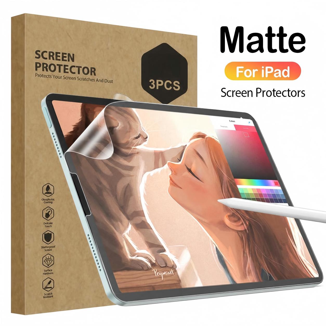 Matte Anti Glare Screen - iPad 11 Air、11 Pro、11（2025/2024年モデル）、第10世代、第9世代、第8世代、第7世代用、3枚入り、紙のような質感のノングレア・スクリーンプロテクター（筆記用フィルム）。