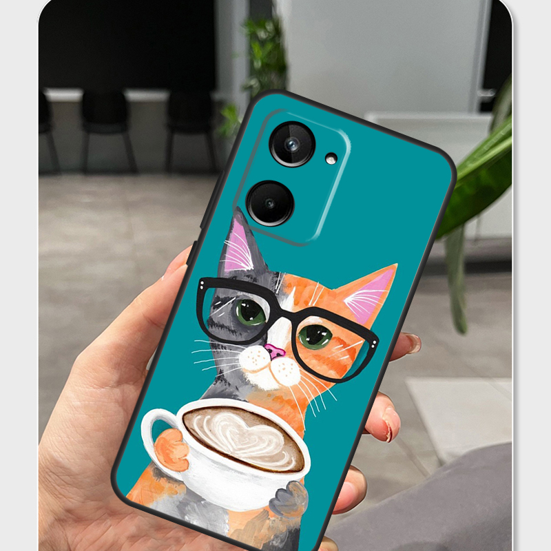 かわいい動物柄の猫のイラストが描かれた、Realme C65 - Realme C67 のレビューと価格