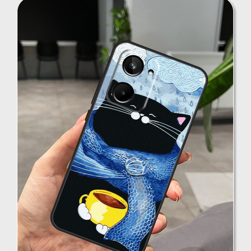 かわいい動物柄の猫のイラストが描かれた、Realme C65 - Realme C67 のレビューと価格